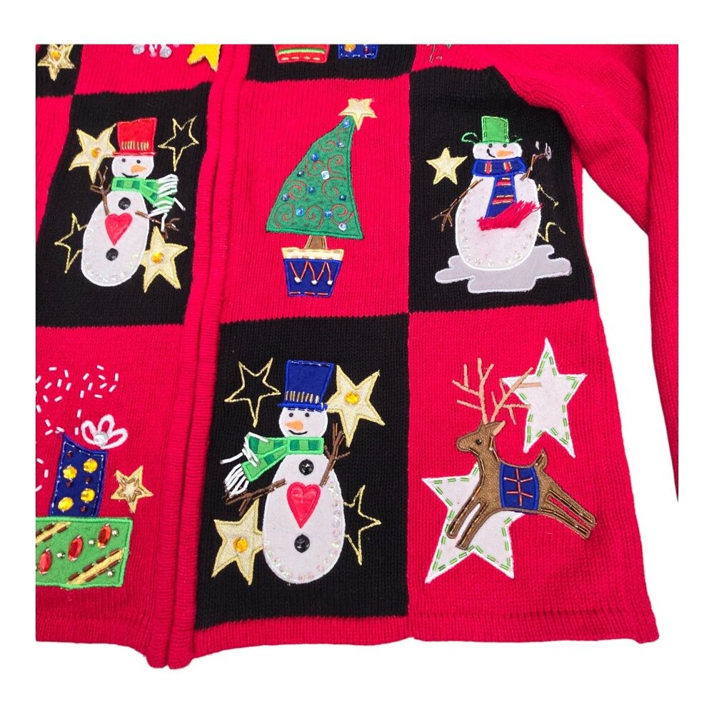 Tiara International Christmas Cardigan Sweater Red Medium Embroidered Full Zip - Picture 4 of 16